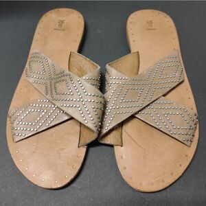 Frye Women's  Brown Ally Deco Crisscross Leather Sandal